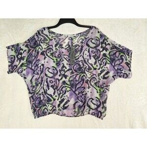 Quintessential Women's Large Top Paisley Cropped Sheer Dolman Buttons Boxy Retro